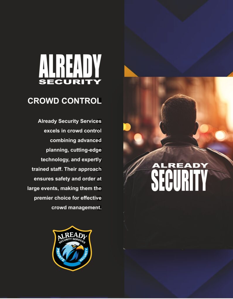 Professional security guard monitoring an outdoor event in Los Angeles, ensuring guest safety.
